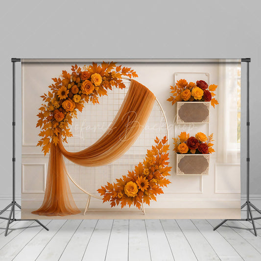 Lofaris Fall Flowers Boho Circle Clean Wedding Backdrop