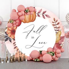 Lofaris Fall in Love Round Wedding Backdrop Autumn Pumpkins and Flowers Wreath Rustic Themed Engagement Party Decor