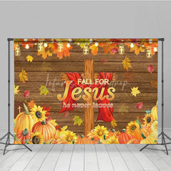 Lofaris Fall for Jesus Backdrop Christian Thanksgiving Autumn Harvest with Cross He Never Leaves Party Decor