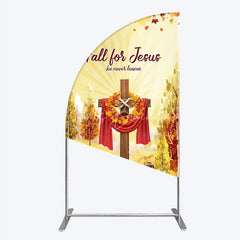 Lofaris Fall for Jesus Half Moon Arch Backdrop Christian Autumn Festival Cross with Pumpkins He Never Leaves Harvest Decor