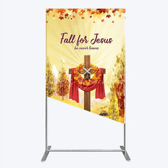Lofaris Fall for Jesus Rectangle Backdrop Christian Autumn Festival Cross with Pumpkins He Never Leaves Harvest Decor