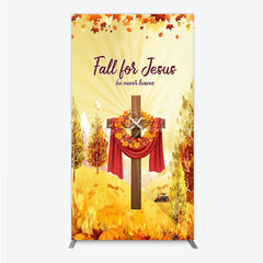 Lofaris Fall for Jesus Rectangle Backdrop Christian Autumn Festival Cross with Pumpkins He Never Leaves Harvest Decor