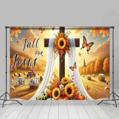 Lofaris Fall for Jesus Thanksgiving Backdrop Religious Cross Autumn Harvest Photography Background