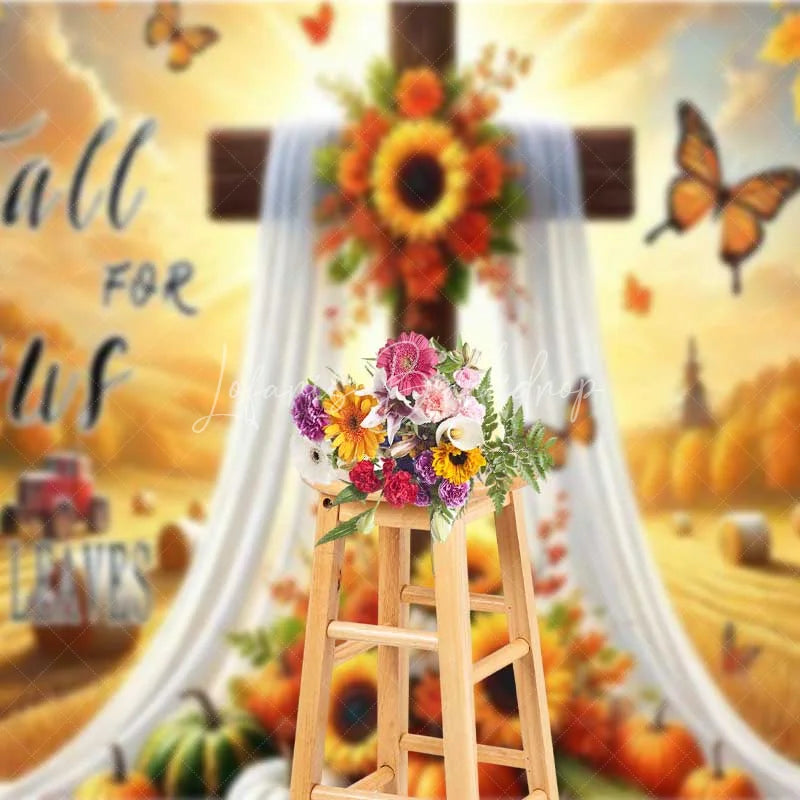 Lofaris Fall for Jesus Thanksgiving Backdrop Religious Cross Autumn Harvest Photography Background