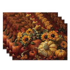 Lofaris Fall Maple Leaf Sunflower and Pumpkin Set of 4 Placemats for Autumn Harvest Thanksgiving Decor