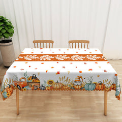 Lofaris Fall Pumpkin Patch and Autumn Leaf Rectangle Tablecloth for Thanksgiving Harvest Festival Decor