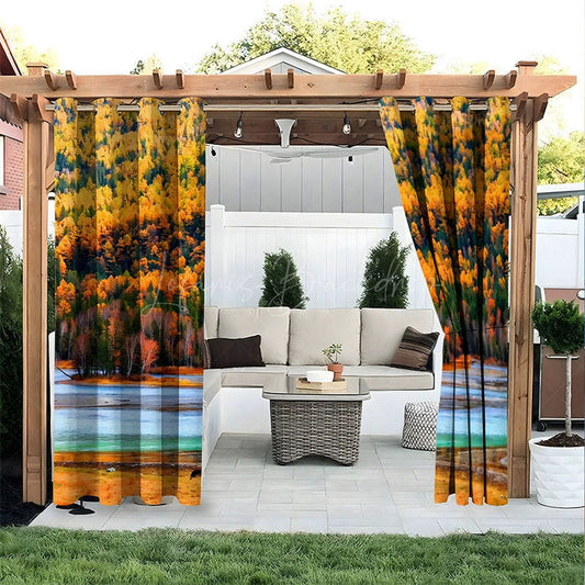 Lofaris Fall Sunset Lake Waterproof Printed Outdoor Curtains