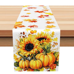Lofaris Fall Table Runner with Sunflowers Pumpkins and Autumn Leaves for Thanksgiving Harvest Festival