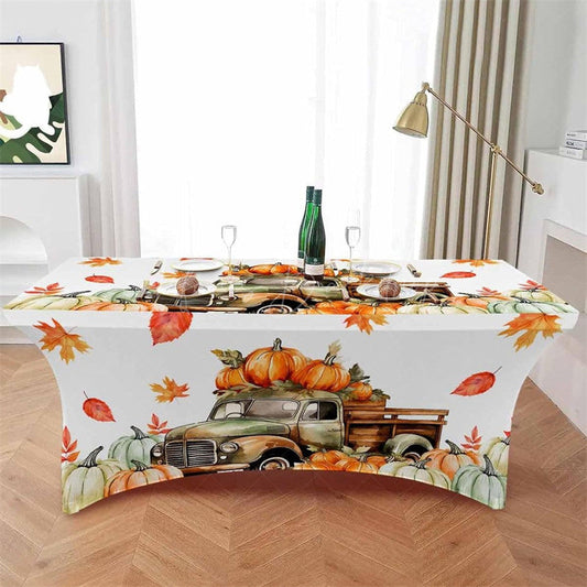 Lofaris Fall Thanksgiving Farm Truck Pumpkin Stretch Table Cover