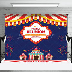 Lofaris Family Reunion Backdrop with Carnival Circus Tent Red and White Stripes Theme Welcome Banner for Party Decor