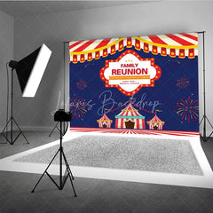 Lofaris Family Reunion Backdrop with Carnival Circus Tent Red and White Stripes Theme Welcome Banner for Party Decor