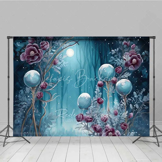 Lofaris Fantasy Blue Forest Photography Backdrop Glowing Magic Orb Mysterious Woods Photo Background Dreamy Moonlight Booth Prop
