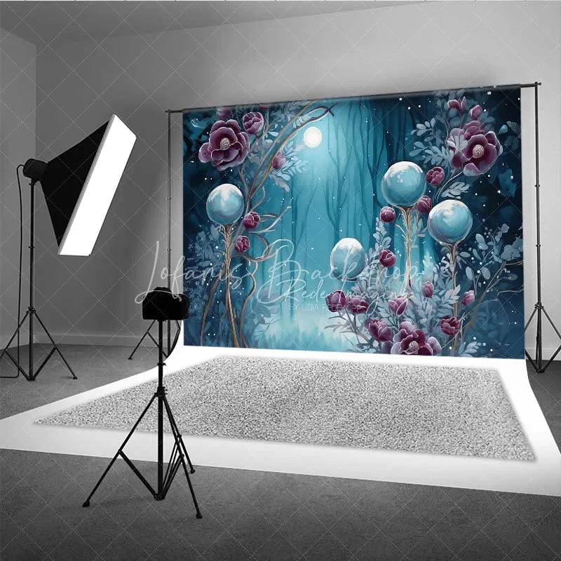 Lofaris Fantasy Blue Forest Photography Backdrop Glowing Magic Orb Mysterious Woods Photo Background Dreamy Moonlight Booth Prop