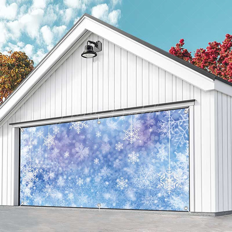Lofaris Fantasy Blue Snowflakes Bokeh Garage Door Banner