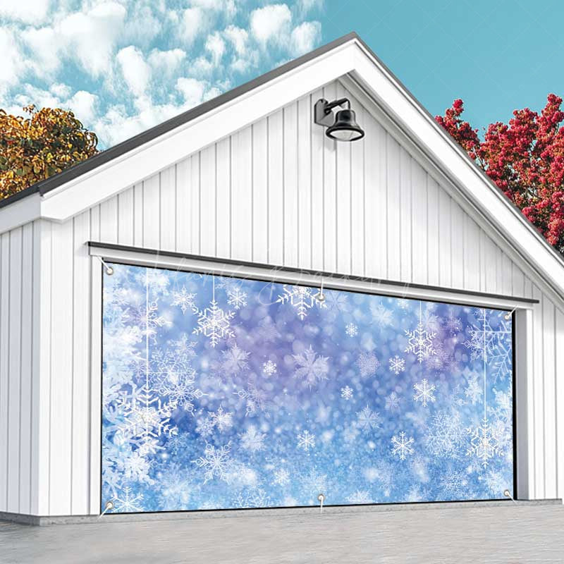 Lofaris Fantasy Blue Snowflakes Bokeh Garage Door Banner