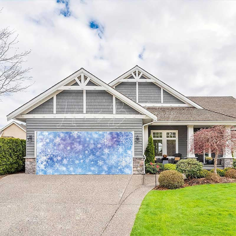 Lofaris Fantasy Blue Snowflakes Bokeh Garage Door Banner