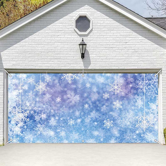 Lofaris Fantasy Blue Snowflakes Bokeh Garage Door Banner