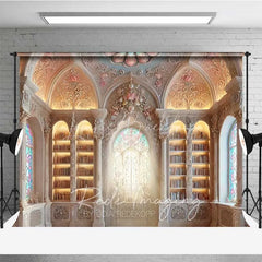 Lofaris Fantasy Castle Library Photography Backdrop Ornate Arch Stained Glass Window Background Magic School Photo Prop
