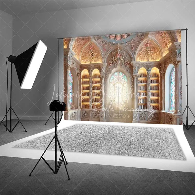 Lofaris Fantasy Castle Library Photography Backdrop Ornate Arch Stained Glass Window Background Magic School Photo Prop