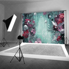 Lofaris Fantasy Floral Pearl Photography Backdrop Burgundy Flowers Teal Green Mist Background Dreamy Artistic Photo Prop