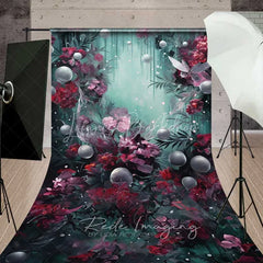 Lofaris Fantasy Floral Pearl Sweep Backdrop Burgundy Flowers Teal Mist Photography Floor Mat Artistic Dreamy Decoration
