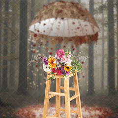 Lofaris Fantasy Forest Backdrop Floral Umbrella Rain Magic Woods Background Dreamy Fairytale Valentine Portrait Prop