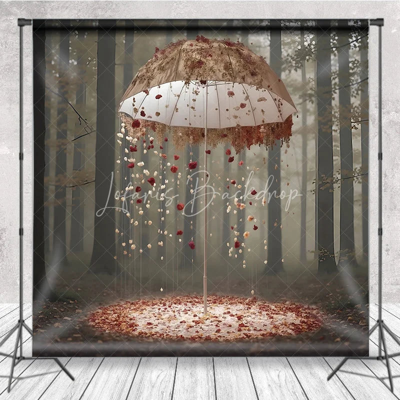 Lofaris Fantasy Forest Backdrop Floral Umbrella Rain Magic Woods Background Dreamy Fairytale Valentine Portrait Prop