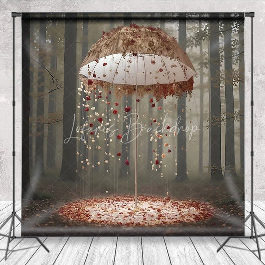 Lofaris Fantasy Forest Backdrop Floral Umbrella Rain Magic Woods Background Dreamy Fairytale Valentine Portrait Prop