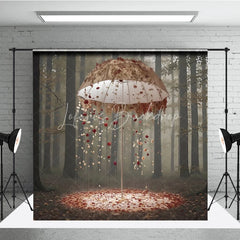 Lofaris Fantasy Forest Backdrop Floral Umbrella Rain Magic Woods Background Dreamy Fairytale Valentine Portrait Prop