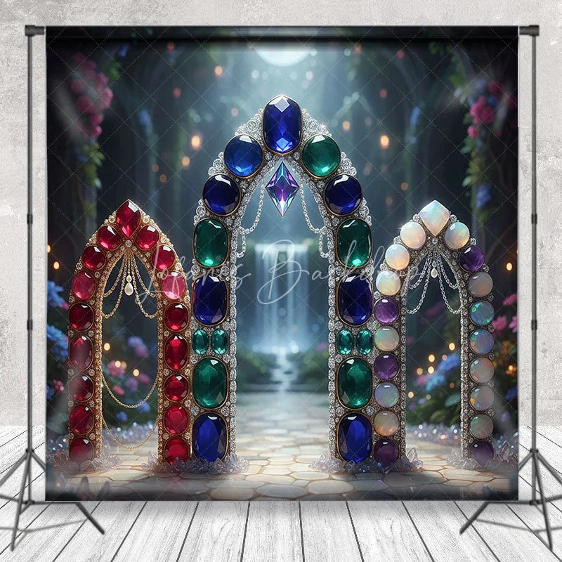 Lofaris Fantasy Gemstone Arch Waterfall Backdrop Magical Night Forest Moon for Birthday Party