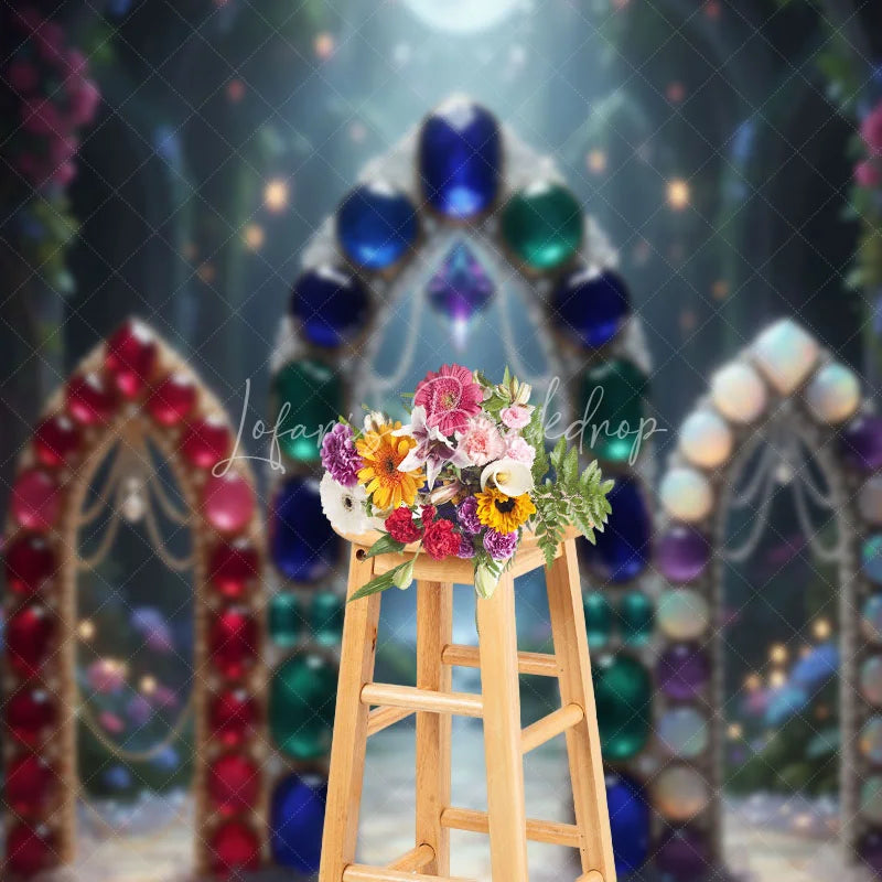 Lofaris Fantasy Gemstone Arch Waterfall Backdrop Magical Night Forest Moon for Birthday Party