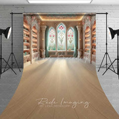 Lofaris Fantasy Library Sweep Backdrop Wooden Floor Stained Glass Light Photography Mat Magic School Decoration