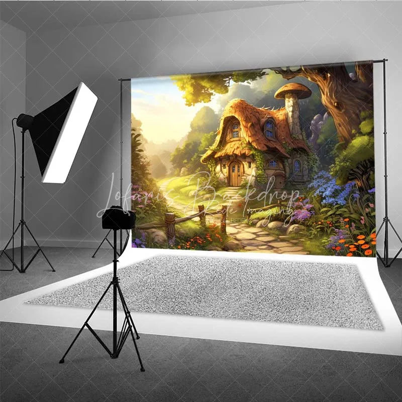 Lofaris Fantasy Mushroom House Photography Backdrop Fairytale Forest Cottage Photo Background Magic Garden Path Booth Prop