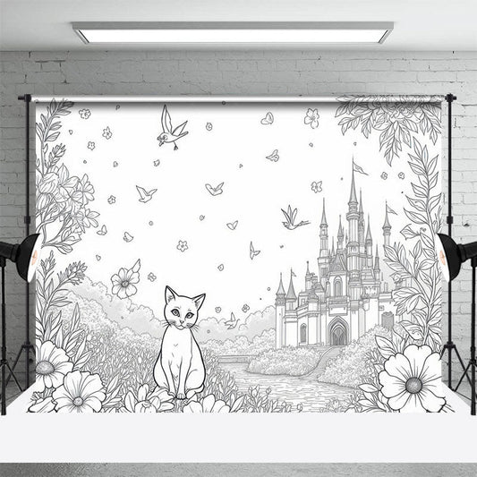 Lofaris Fantasy Scene Sitting Cat Flowers Castle Backdrop