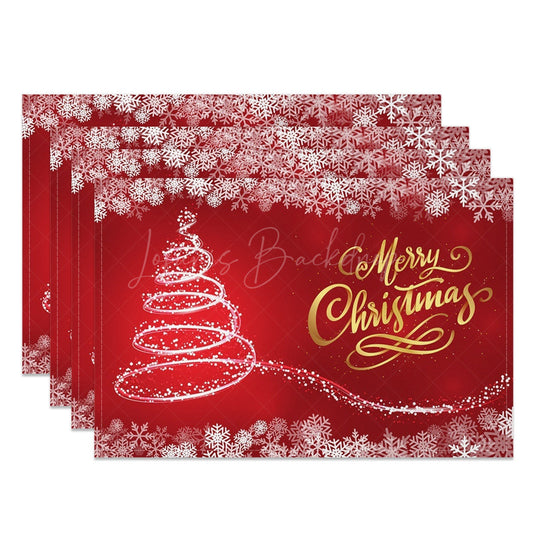 Lofaris Fantasy Snowflakes Red Bokeh Xmas Set Of 4 Placemats