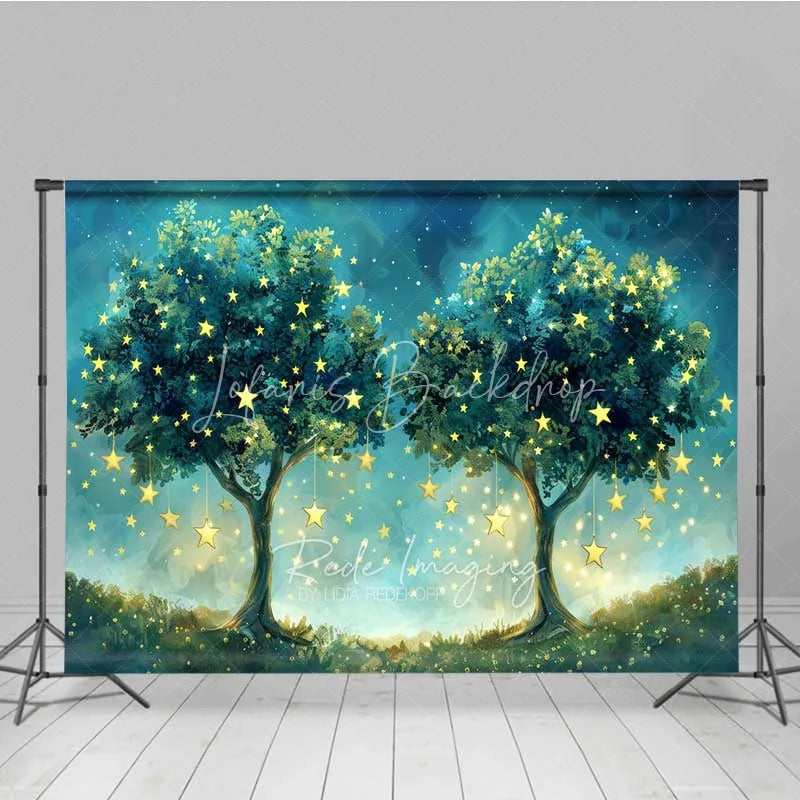 Lofaris Fantasy Starry Tree Photography Backdrop Magical Forest Glowing Night Sky Photo Background Dreamy Blue Woods Booth Prop