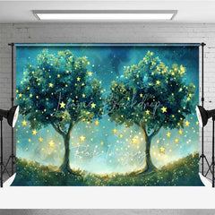 Lofaris Fantasy Starry Tree Photography Backdrop Magical Forest Glowing Night Sky Photo Background Dreamy Blue Woods Booth Prop