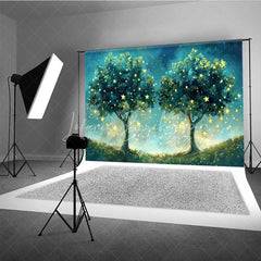 Lofaris Fantasy Starry Tree Photography Backdrop Magical Forest Glowing Night Sky Photo Background Dreamy Blue Woods Booth Prop