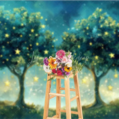 Lofaris Fantasy Starry Tree Photography Backdrop Magical Forest Glowing Night Sky Photo Background Dreamy Blue Woods Booth Prop