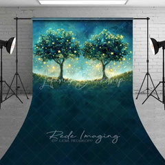 Lofaris Fantasy Starry Tree Sweep Photo Backdrop Magical Forest Glowing Night Sky Background Dreamy Blue Woods Floor Prop