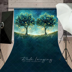 Lofaris Fantasy Starry Tree Sweep Photo Backdrop Magical Forest Glowing Night Sky Background Dreamy Blue Woods Floor Prop