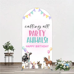 Lofaris Farm Animals Birthday Arched Backdrop ’Calling All Party Animals’ for Rustic Farmhouse Barnyard Decor