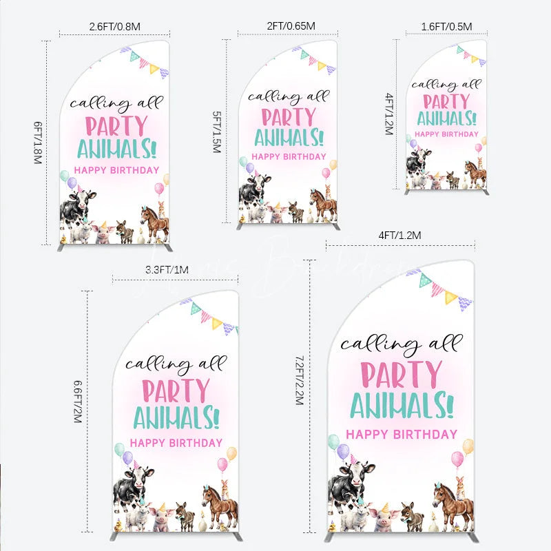 Lofaris Farm Animals Birthday Half Moon Arched Backdrop ’Calling All Party Animals’ for Rustic Farmhouse Barnyard Decor