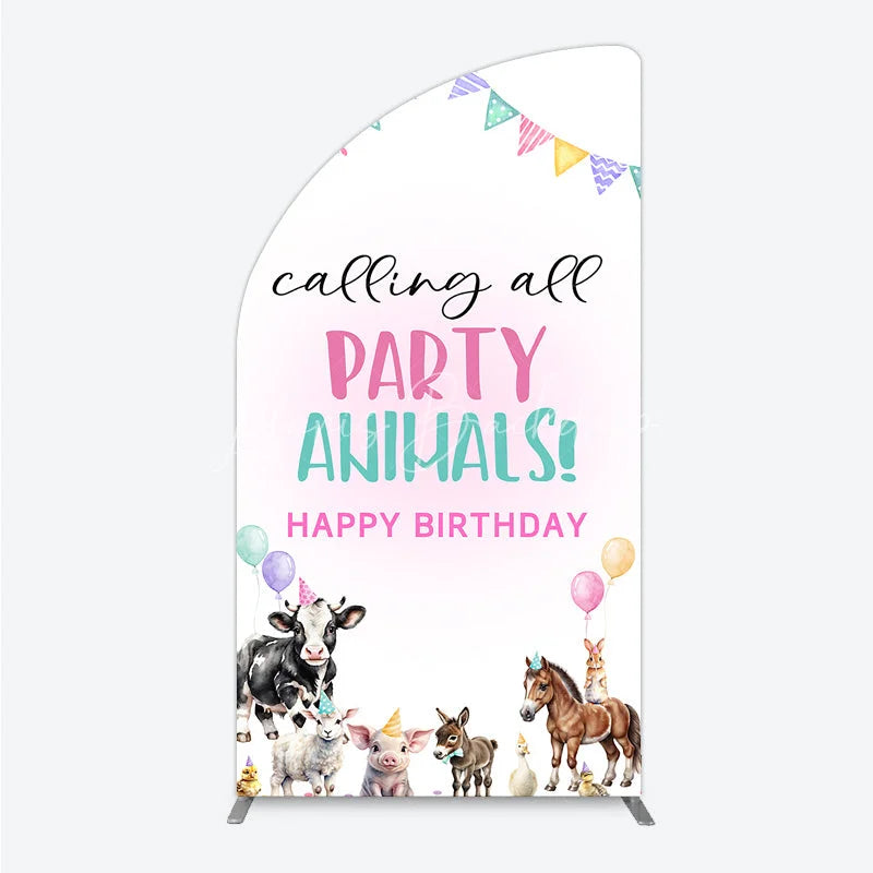 Lofaris Farm Animals Birthday Half Moon Arched Backdrop ’Calling All Party Animals’ for Rustic Farmhouse Barnyard Decor