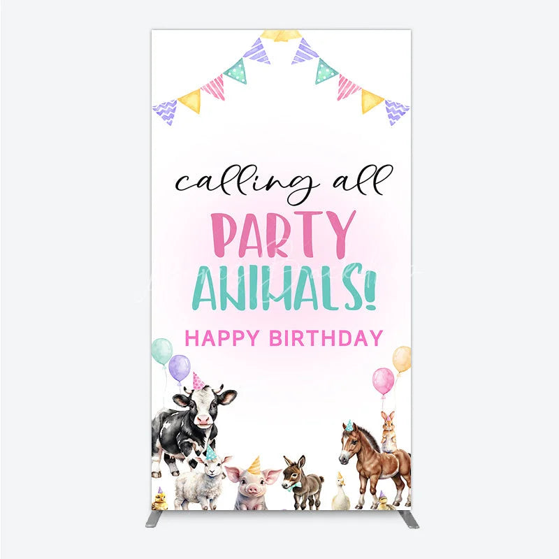 Lofaris Farm Animals Birthday Rectangleed Backdrop ’Calling All Party Animals’ for Rustic Farmhouse Barnyard Decor