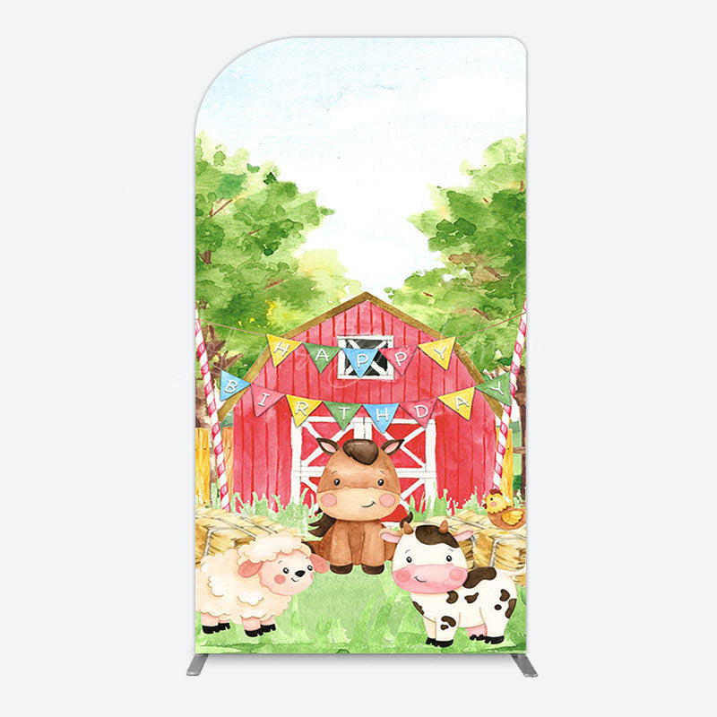 Lofaris Farm Animals Red Barn Happy Birthday Arch Backdrop