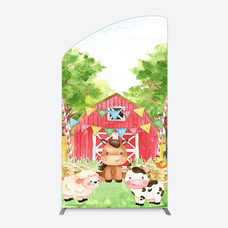 Lofaris Farm Animals Red Barn Happy Birthday Arch Backdrop