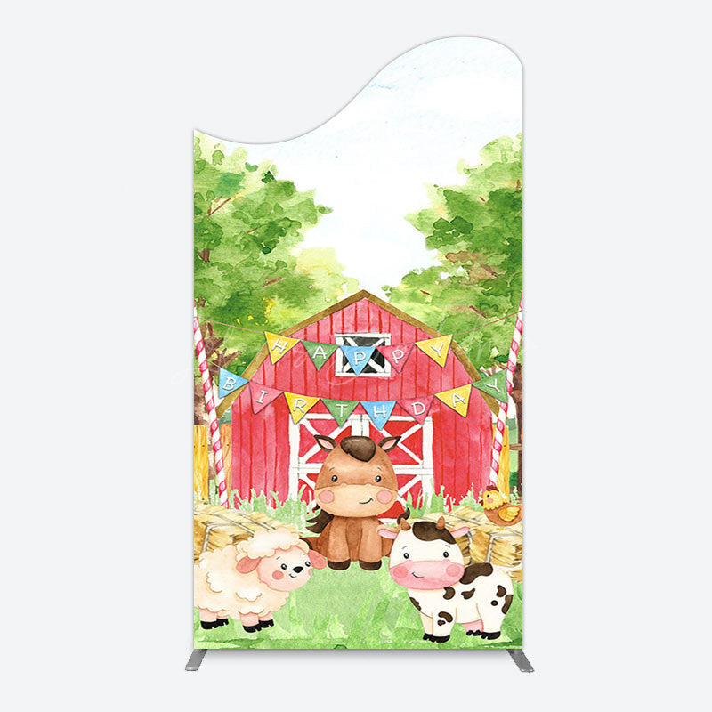 Lofaris Farm Animals Red Barn Happy Birthday Arch Backdrop