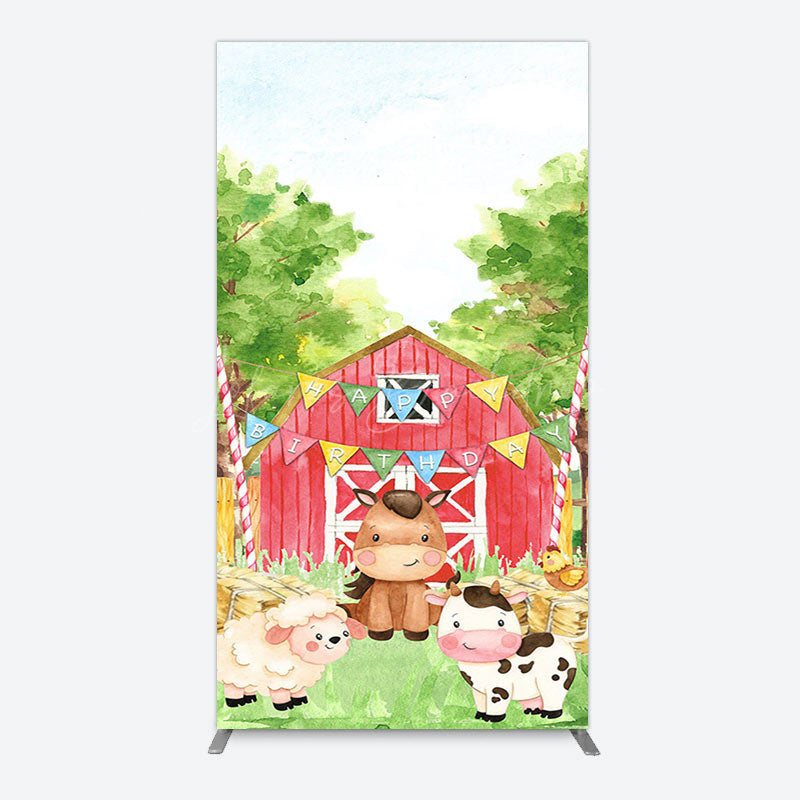 Lofaris Farm Animals Red Barn Happy Birthday Arch Backdrop