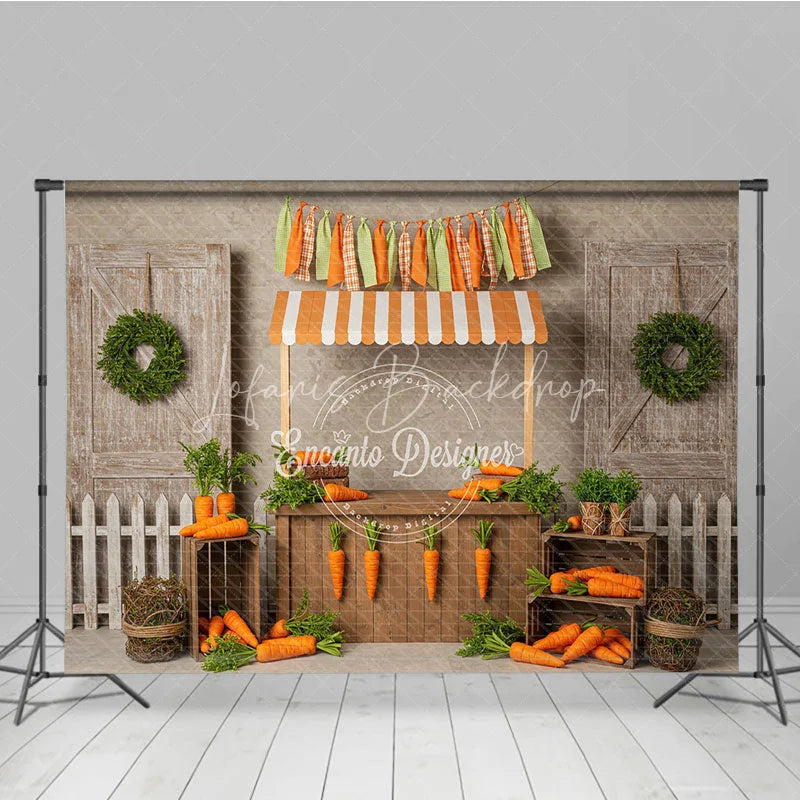 Lofaris Farmer’s Market Carrot Stand Backdrop Easter Garden Barn Door Photography Background